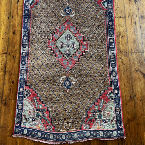 Hand Knotted Persian Hamadan Rug - Pistachio and Rose Medallions image-1