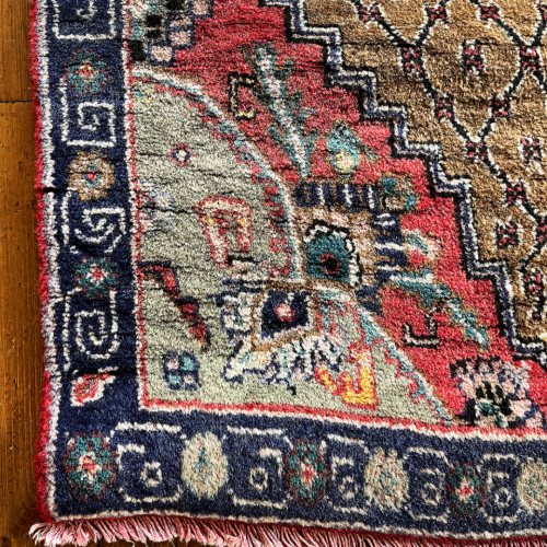 Hand Knotted Persian Hamadan Rug - Pistachio and Rose Medallions image-2