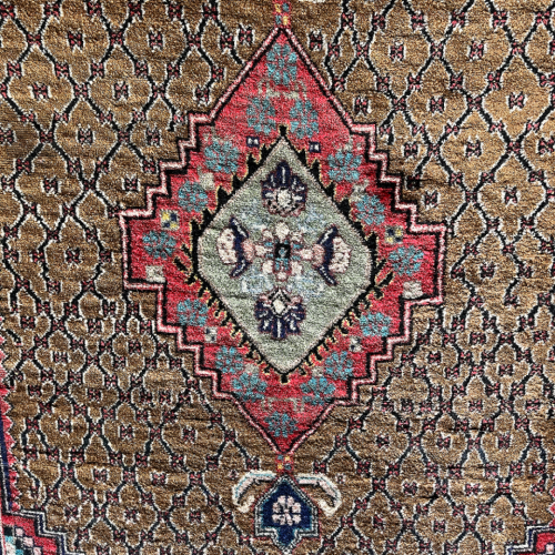 Hand Knotted Persian Hamadan Rug - Pistachio and Rose Medallions image-4