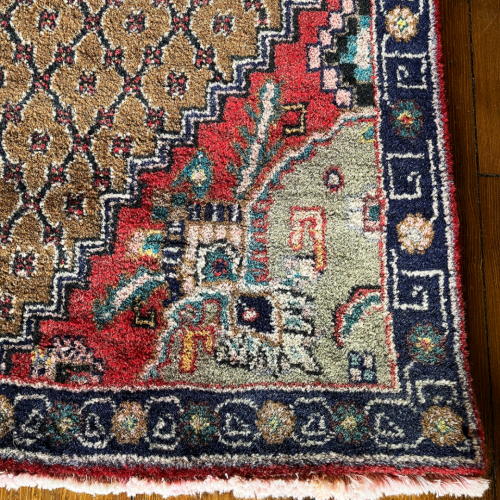 Hand Knotted Persian Hamadan Rug - Pistachio and Rose Medallions image-5