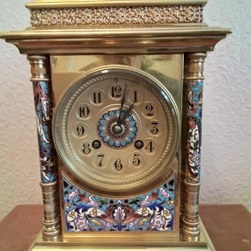 French Chamleve Enamel Clock Garniture image-4