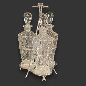 Art Deco Silver Plate Decanter Stand and Three Original Decanters