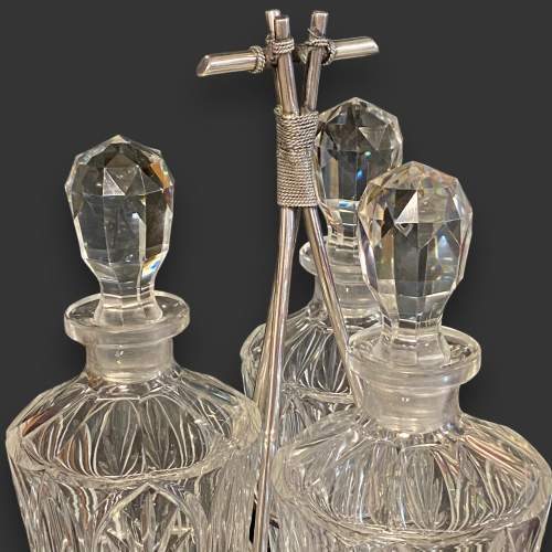 Art Deco Silver Plate Decanter Stand and Three Original Decanters image-2