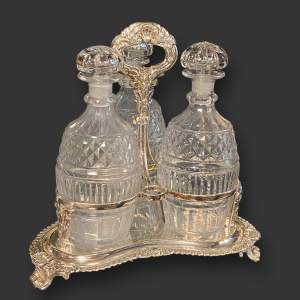 Victorian Decanter Silver Plate Stand with Three Decanters