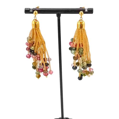 18ct Gold Multi Faceted Tourmaline Drop Earrings image-1