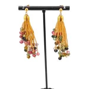 18ct Gold Multi Faceted Tourmaline Drop Earrings