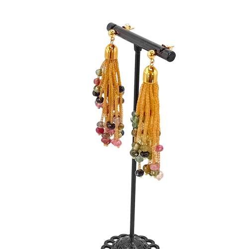 18ct Gold Multi Faceted Tourmaline Drop Earrings image-3