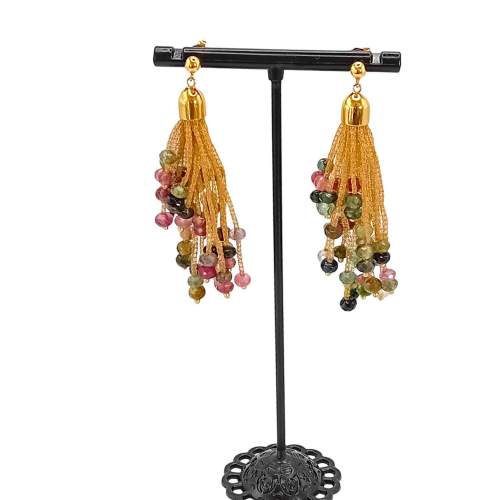 18ct Gold Multi Faceted Tourmaline Drop Earrings image-5