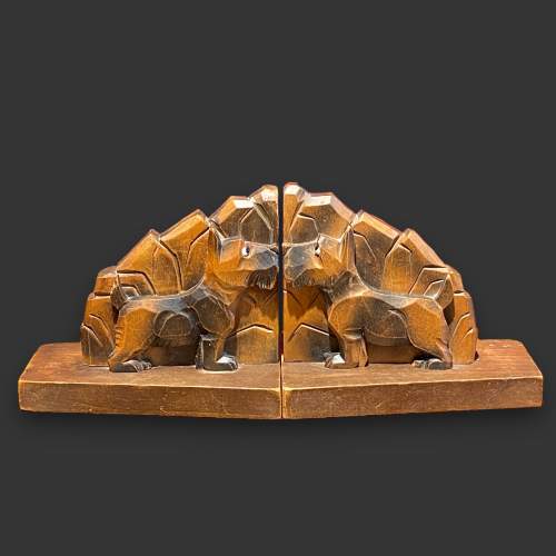 Art Deco Carved Wooden Scottie Dog Bookends image-1