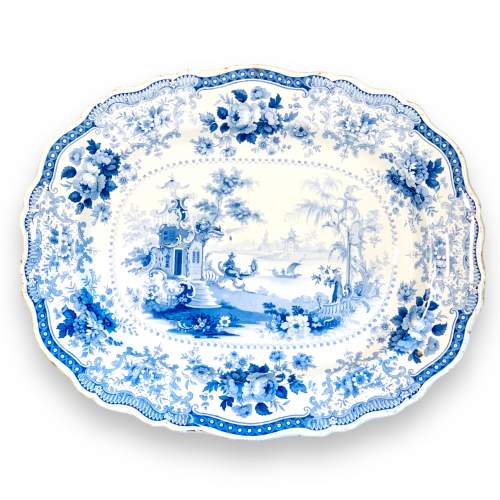 19th Century Fairy Villas Blue & White Meat Platter image-1