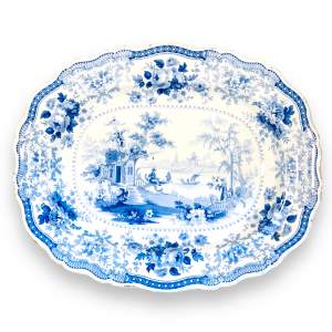 19th Century Fairy Villas Blue & White Meat Platter