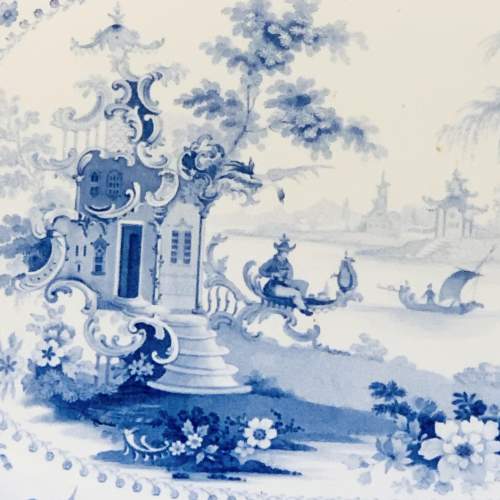 19th Century Fairy Villas Blue & White Meat Platter image-6