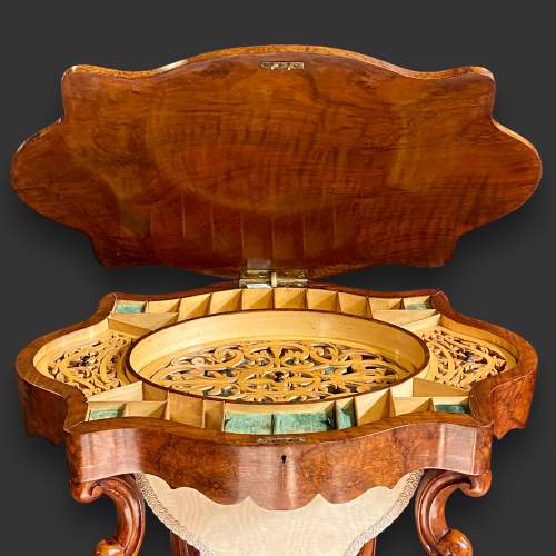 Burr Walnut Serpentine Shaped Sewing Table image-4