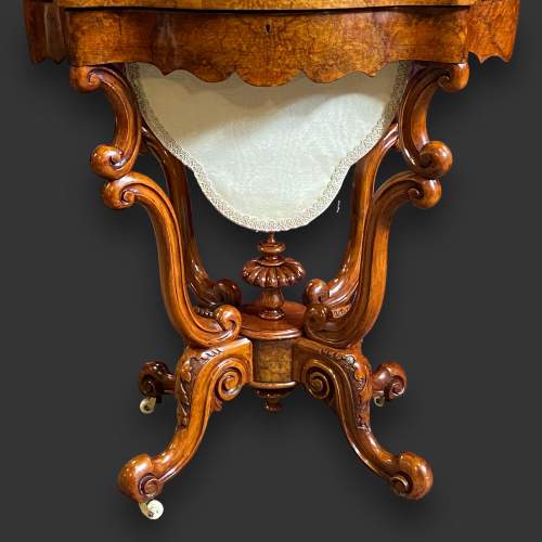 Burr Walnut Serpentine Shaped Sewing Table image-6