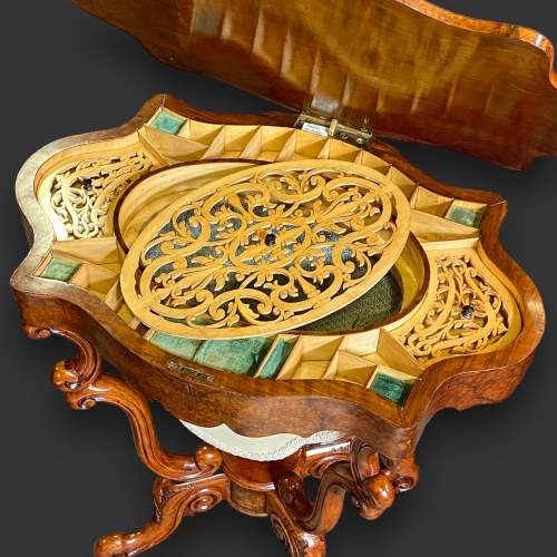 Burr Walnut Serpentine Shaped Sewing Table image-5