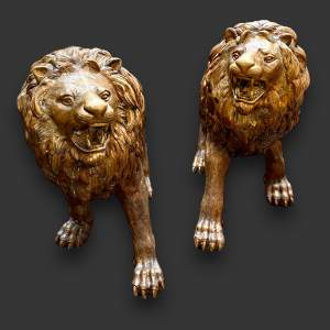 Pair of Very Large Bronze Lions