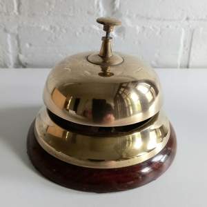 Large Vintage Shop Brass and Wood Counter Bell