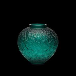 Rare 1920s R. Lalique Mistletoe Gui Green Vase