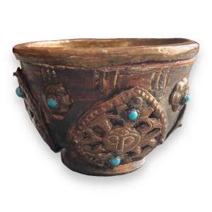 Asian Wooden and Copper Bowl