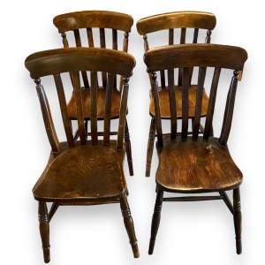 Set of Four 19th Century Ash & Elm Slat Back Kitchen Chairs