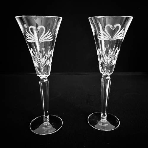 Pair of Waterford Champagne Flutes - Swans image-1