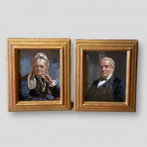Pair of Portrait Pictures with Family Tree Verso