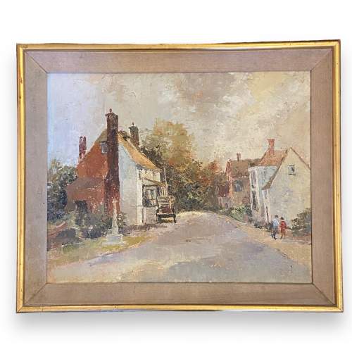 20th Century British School Country Street Scene Oil on Board image-1