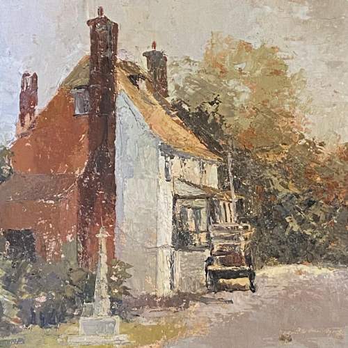 20th Century British School Country Street Scene Oil on Board image-2