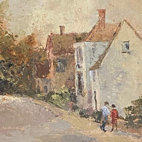20th Century British School Country Street Scene Oil on Board image-3