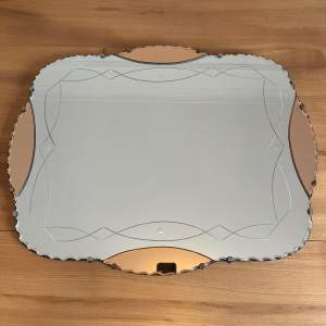 Art Deco Engraved Wall Mirror With Peach Glass