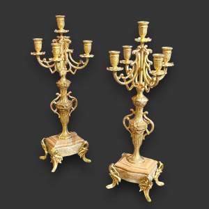 Pair of French Gilt Metal Candelabras