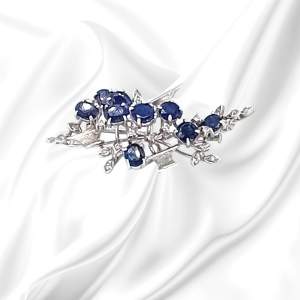 18ct White Gold Sapphire Diamond Abstract Brooch