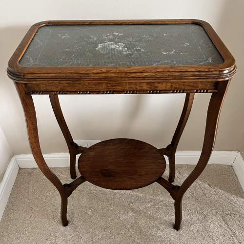 A Walnut Edwardian Tea Table with Inlaid Tapestry image-1