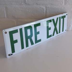 1950s Enamel Green and White Fire Exit Sign