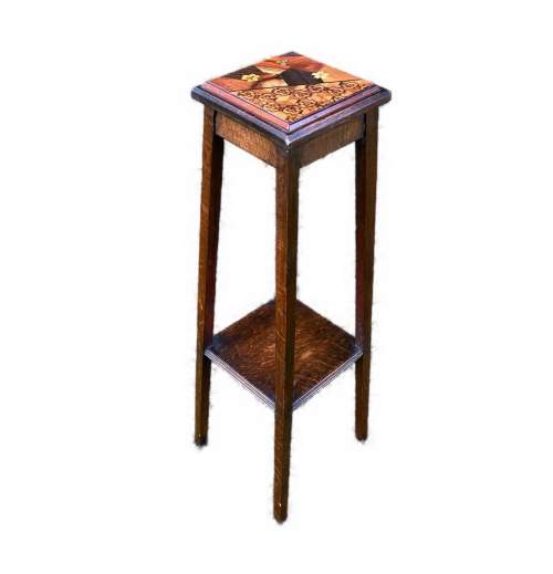 A 20th Century Oak Plant Stand with Marquetry Top image-1
