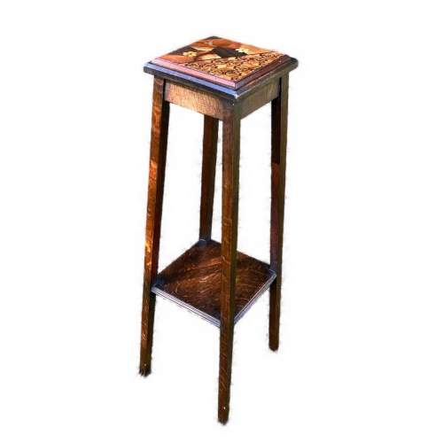 A 20th Century Oak Plant Stand with Marquetry Top image-3