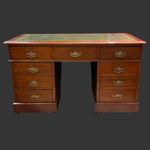 Victorian Pedestal Desk with Green Leather Writing Surface image-1
