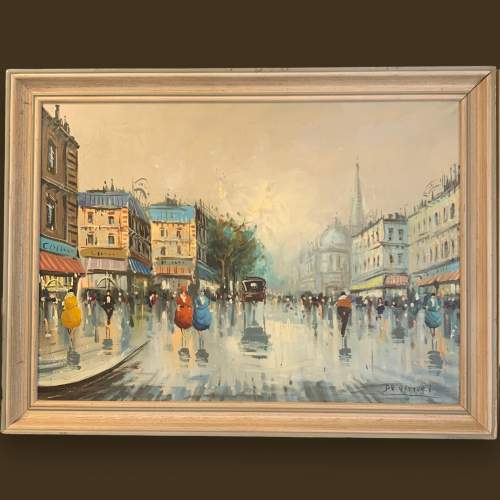 Signed Oil on Board Painting of Edwardian Parisian Scene image-1