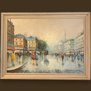 Signed Oil on Board Painting of Edwardian Parisian Scene
