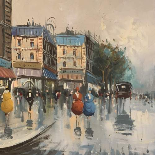 Signed Oil on Board Painting of Edwardian Parisian Scene image-3