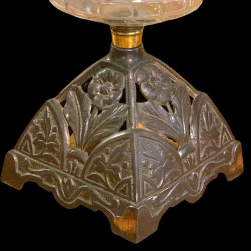 19th Century Glass and Cast Iron Oil Lamp image-4