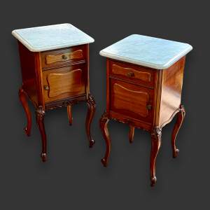 Pair of French Marble Top Bedside Cupboards