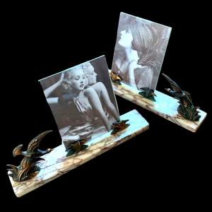 Pair of Art Deco Spelter and Marble Photograph Frames