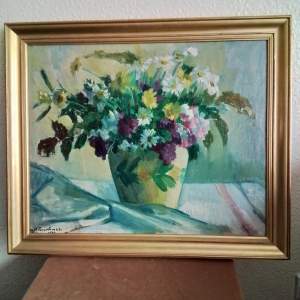 Mid 20th Century Flowers Oil Painting on Canvas by Alexander Flaschner.