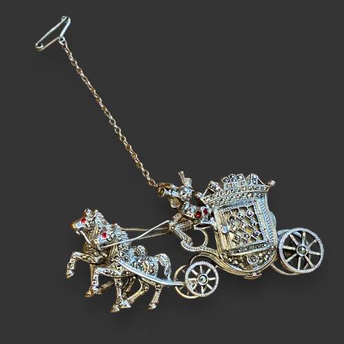 Silver Marcasite Carriage and Horses Brooch image-1