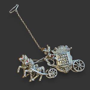 Silver Marcasite Carriage and Horses Brooch
