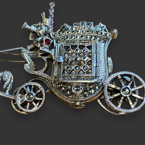 Silver Marcasite Carriage and Horses Brooch image-3