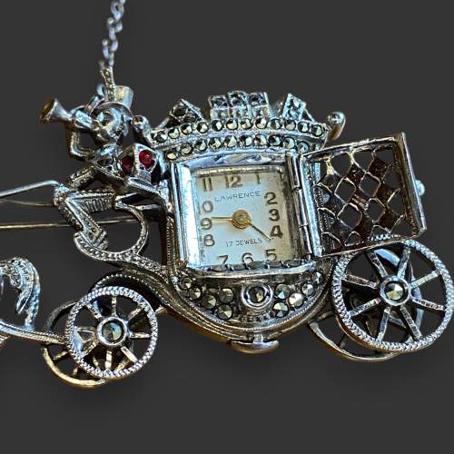 Silver Marcasite Carriage and Horses Brooch image-4