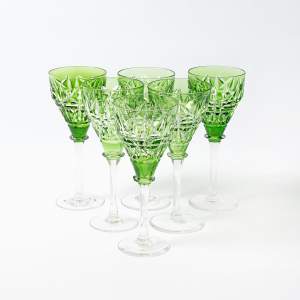 Set of Six Early 20th Century Antique Crystal Wine Glasses
