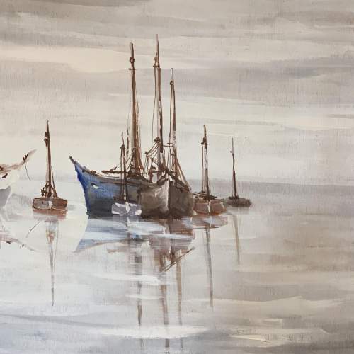 1960s Oil on Board Fishing Boat Painting image-4